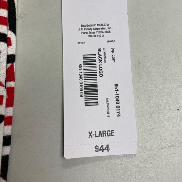 LIZ CLAIBORNE RED WHITE & Black V Neck Sweatshirt Top Size XL New With Tags - Picture 8 of 12